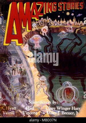 La science-fiction et d'horreur des magazines. Couverture de Amazing Stories, décembre 1929. Banque D'Images