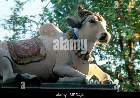 L'hindouisme - la mythologie hindoue - Nandi le taureau - image de Nandi le taureau sur le temple hindou de l'Kaapaleeshwara à Madras - © /CW Banque D'Images