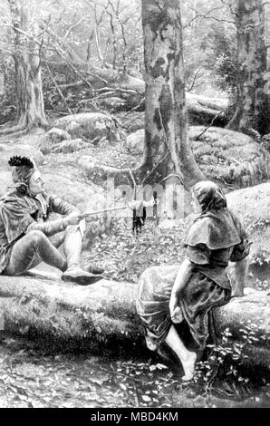 Clowns. "Dans la forêt d'Arden', gravure de 1894 par du DC. Murray, après la peinture de John Collier. Banque D'Images