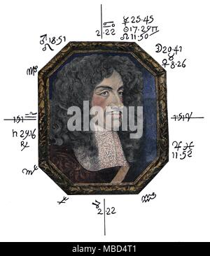 - HOROSCOPES CHARLES II, roi d'ANGLETERRE Il y a un nombre énorme d'horoscopes de Charles II. Parmi la série picturale est celle donnée par Ebenezer éventuellement, une nouvelle illustration de la Sciences Occultes (1790), qui contient malheureusement un ou deux erreurs. Le tableau reproduit ici est jeté à la Nouveau Style, 8 juin 1630, à 01:03 pm, à Londres. Le portrait de Charles II est un à la main, gravure, de circa 1890, basée sur la miniature par Samuel Cooper, dans la Collection royale de Windsor. Le sigillization dans le présent tableau est typique de la dix-sept Banque D'Images