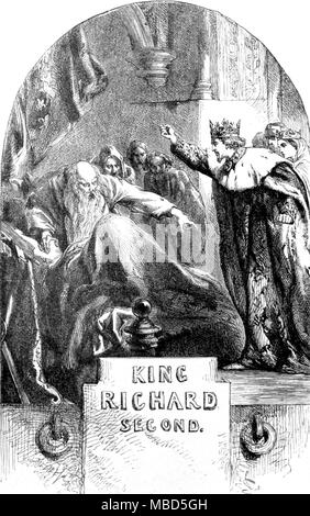 Shakespeare - le roi Richard la deuxième - Titlepage illustration pour la jouer Shakespeare, dans deux couleurs, gravure sur bois et de lithographie, de la bibliothèque Shakespeare, ill. par John Gilbert, Geo Cruikshank & R. Dudley. c.1885 - © / Charles Walker Banque D'Images