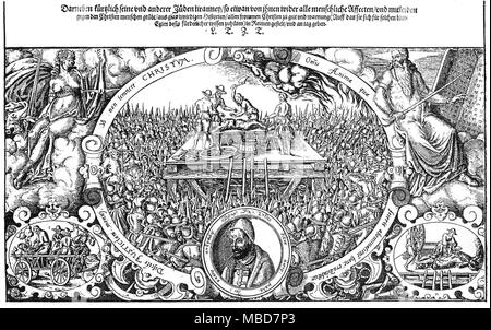 Symbolisme - la mythologie juive - ALPHABETS trois versions de l'acronyme, de l'INRI, dit avoir été écrit sur un parchemin au-dessus du Christ crucifié. Le texte en haut est la version latine Jésus Nazarenus Rex Iudeorum (Jésus le Nazaréen, roi des Juifs), le texte ci-dessous c'est la version hébraïque de ce, alors que la version en bas est la version romanisée de l'hébreu. D'Adler, der Juden Feind Stall vient, 1509, reproduit dans Georg Liebe, Das Judentum in der deutschen, 1903 and crew. Banque D'Images