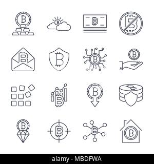 Différentes icônes Bitcoin fixés pour de l'argent internet crypto symbole monétaire et image de pièce pour l'utilisation dans le web, les applications, les programmes et les autres. Course modifiable Illustration de Vecteur