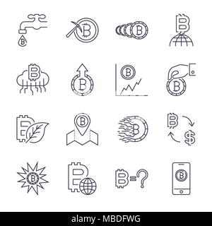 Ligne Cryptocurrency Icons Set. Vector Collection de contours minces Finances Bitcoin Symboles.. Avc. modifiable Illustration de Vecteur