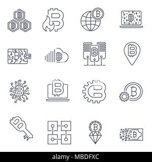 Blockchain, Bitcoin, Cryptocurrency icons set. Blockchain Bitcoin et la technologie. Course modifiable Illustration de Vecteur