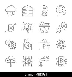 Icons set Bitcoin. La monnaie numérique. Cryptocurrency. Course modifiable Illustration de Vecteur