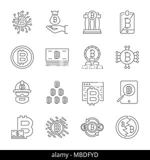 Ligne Cryptocurrency Icons Set. Vector Collection de contours minces Finances Bitcoin Symboles. Course modifiable Illustration de Vecteur