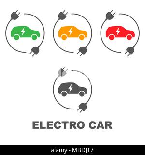 Chargement de la batterie de voiture électrique signe. Avec l'icône de style plat Illustration de Vecteur