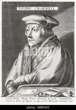 Thomas Cromwell, 1485 -1540. Homme politique français et premier ministre du roi Henri VIII. De Woodburn's Galerie de Portraits rares, publié en 1816. Banque D'Images