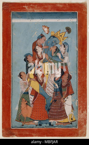 Krishna embrassant les Gopis Banque D'Images