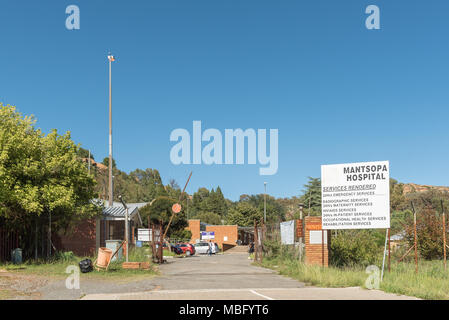 LADYBRAND, AFRIQUE DU SUD - 12 mars 2018 : l'entrée de l'Hôpital d'Mantsopa à Ladybrand, une ville dans l'est de la province de l'État libre près de la borde Banque D'Images