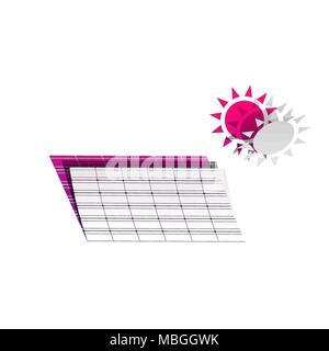 D'énergie solaire. Eco concept tendance signe. Vecteur. Papier détachable avec ombre à la couche sous-jacente avec violet magenta. Illustration de Vecteur