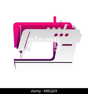 Signe de la machine à coudre. Vecteur. Papier détachable avec ombre à la couche sous-jacente avec violet magenta. Illustration de Vecteur