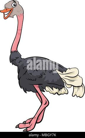 Cartoon illustration du caractère animal oiseau autruche rigolo Illustration de Vecteur