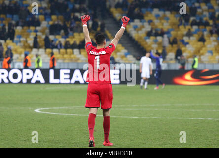 Kiev, UKRAINE - le 15 mars, 2018 Thomas : gardien Strakosha de SS Lazio réagit après l'UEFA Europa League Round de 16 match contre FC Dynamo Kiev à Banque D'Images