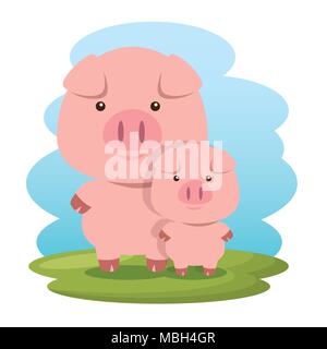 Les porcs mignons personnages père et fils Illustration de Vecteur