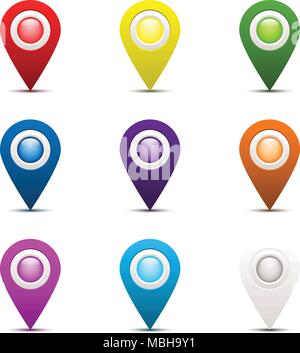 Jeu de carte 3D colorée de marqueur pour l'icône du pointeur route carte graphique de scénario idée concept design Illustration de Vecteur