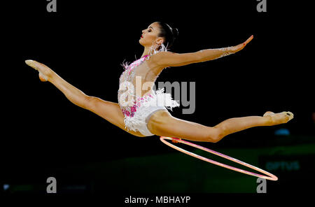 Pays de Galles' Laura Halford participe à la finale de l'équipe et des qualités sous section 2 - Rotation 1 à l'Coomera Indoor Sports Center pendant sept jours du 2018 Jeux du Commonwealth à la Gold Coast, en Australie. Banque D'Images