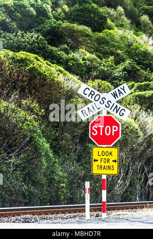 Close up image d'un panneau de passage à niveau Banque D'Images