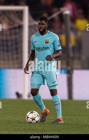 Samuel Umtiti de Barcelone au cours de la Ligue des Champions UEFA ' ' quart-de-finale, 2er leg, match entre les Roms 3-0 Barcelone au Stade olympique le 10 avril 2018 à Rome, Italie. Credit : Maurizio Borsari/AFLO/Alamy Live News Banque D'Images