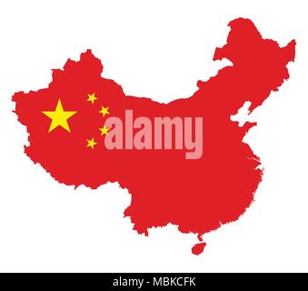 Chine carte drapeau sur un fond blanc Illustration de Vecteur