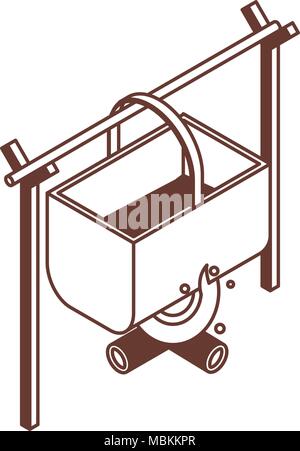 Camping isométrique icône dans l'Art de la ligne de pot Illustration de Vecteur