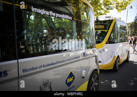 Bus électrique sans conducteur, à Perth, Australie, le 24 février 2018. Banque D'Images