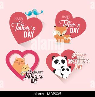 Carte fête des pères heureux avec la famille animaux Illustration de Vecteur
