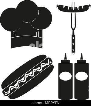 Noir et blanc la cuisine hot dog jeu de silhouette Illustration de Vecteur