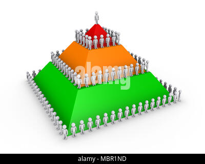 Concept de leadership avec pyramide de couleur 3d et beaucoup de personnes Banque D'Images