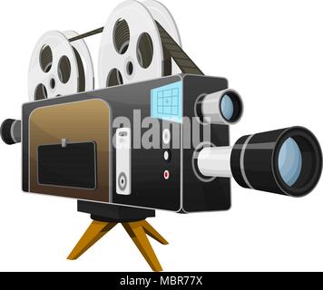 Vintage camera, de divertissement et de loisirs. Cinéma rétro. Cinéma et vidéo cassette pour Hollywood studio. La technologie du film pour les acteurs et réalisateurs. Illustration de Vecteur