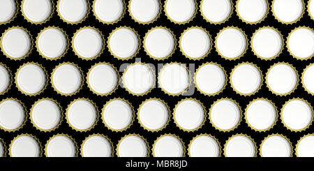 Vide, des bouchons de bière d'or sur fond noir, vue du dessus. 3d illustration Banque D'Images