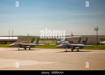 Deux McDonnell Douglas F-15 Eagle à l'avion dans l'Aéroport International de Gander Gander, Terre-Neuve, Canada. Banque D'Images