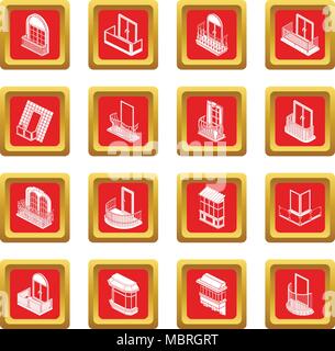 Fenêtre balcon formes icons set carré rouge vector Illustration de Vecteur