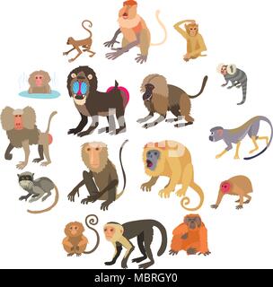 Types de singes, cartoon style icons set Illustration de Vecteur