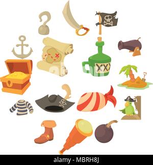 Symboles de la culture pirate icons set, cartoon style Illustration de Vecteur