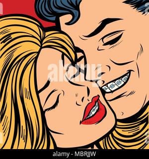 L'homme et la femme en accolades sur les dents Illustration de Vecteur