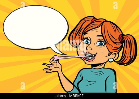 Jolie jeune femme avec un chewing-gum Illustration de Vecteur