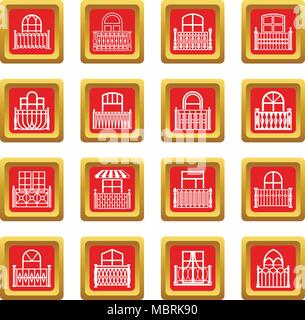 Fenêtre balcon icons set carré rouge vector Illustration de Vecteur