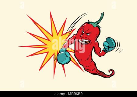 Piment rouge caractère boxer Illustration de Vecteur