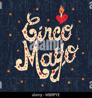 Le Cinco de Mayo fait main carte de souhaits texte illustration de style traditionnel mexicain font partie de l'art pour le Mexique ou célébration événement. Vecteur EPS10. Illustration de Vecteur