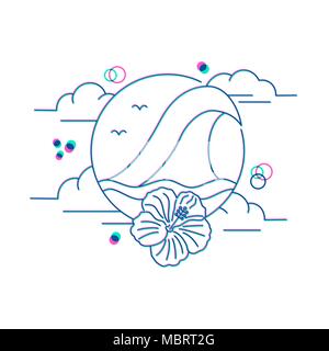 Vacances d'été tropical avec des fleurs et de l'état de la mer. L'icône Rétro beach concept illustration. Vecteur EPS10. Illustration de Vecteur