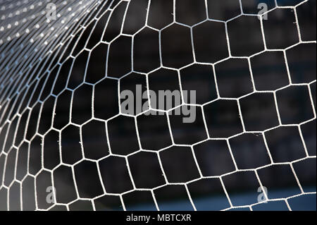 Porte avec filet en terrain de soccer Banque D'Images