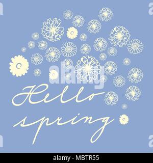 Carte avec motif floral doodle Bonjour et signe de printemps - vector Illustration de Vecteur