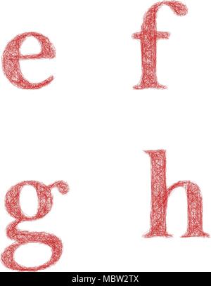 Croquis rouge font set - minuscules e, f, g, h Illustration de Vecteur