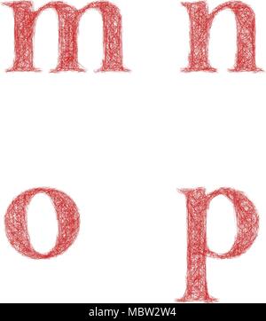 Croquis rouge font set - minuscules m, n, o, p Illustration de Vecteur