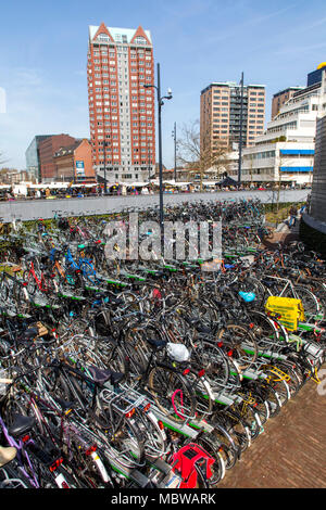 Stationnement pour vélos, parking gratuit, dans le centre-ville de Rotterdam, à la gare et arrêt de bus, des places de stationnement sécurisées Blaak sur la tablette, parkings, Banque D'Images