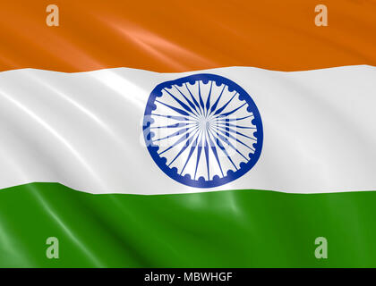 Brandir le drapeau indien sur le vent, Close up. 3D illustration Banque D'Images