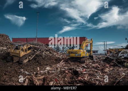 NARANJITO, Puerto Rico, Janvier 8, 2018 -- Employés de la municipalité enlever les débris d'être prises pour les décharges régionales dans la région de Toa Baja. En raison de la grande quantité de débris résultant de l'Ouragan Maria et Irma, les municipalités ont pour créer des sites de collecte temporaire. Banque D'Images