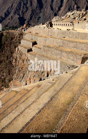 Anciennes ruines Incas à Ollantaytambo, Pérou Banque D'Images